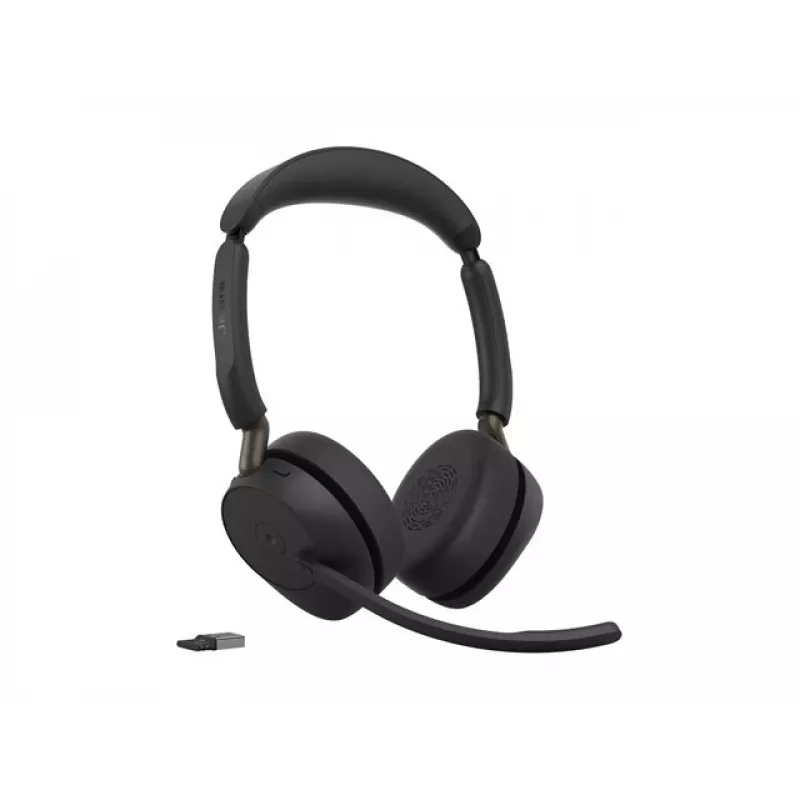 Jabra Evolve3 65 Stereo Wireless Bluetooth Headset with Link 390a USB-A Adapter and Charging Stand – Microsoft Teams Certified, On-Ear, Noise-Cancelling Microphone, 37h Battery