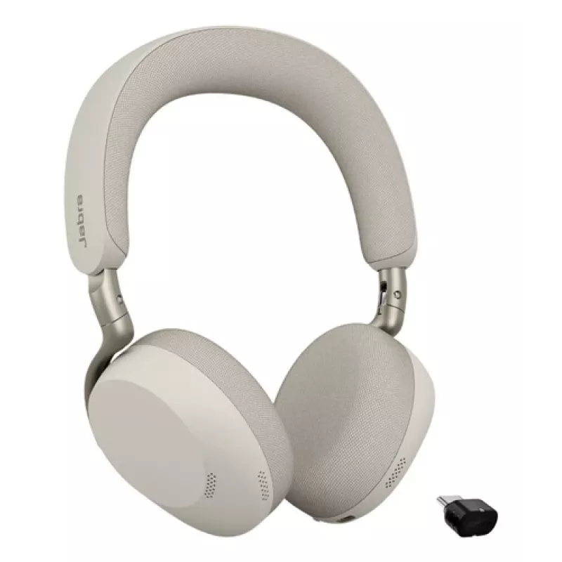 Jabra Evolve3 75 UC Wireless On-Ear Bluetooth Headset with Noise Cancellation and Link 390c Adapter (Warm Grey)