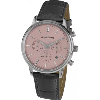 JACQUES LEMANS Liverpool Men's Chronograph Watch 1-209F 39mm Stainless Steel Black Dial