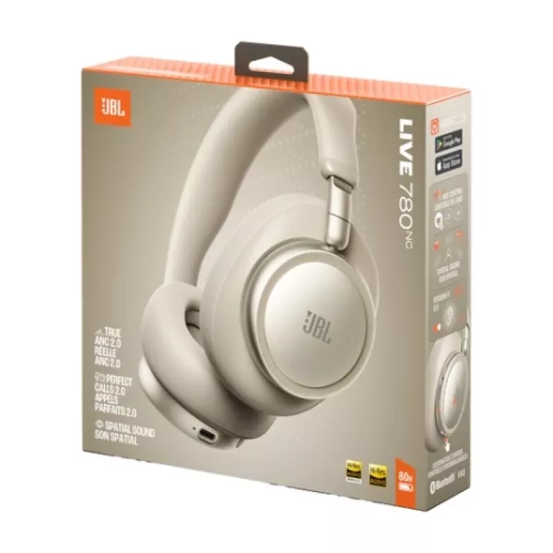 JBL Live 780NC Wireless Over-Ear Headphones with Adaptive Noise Cancelling, Bluetooth 5.3, 50H Battery, Champagne
