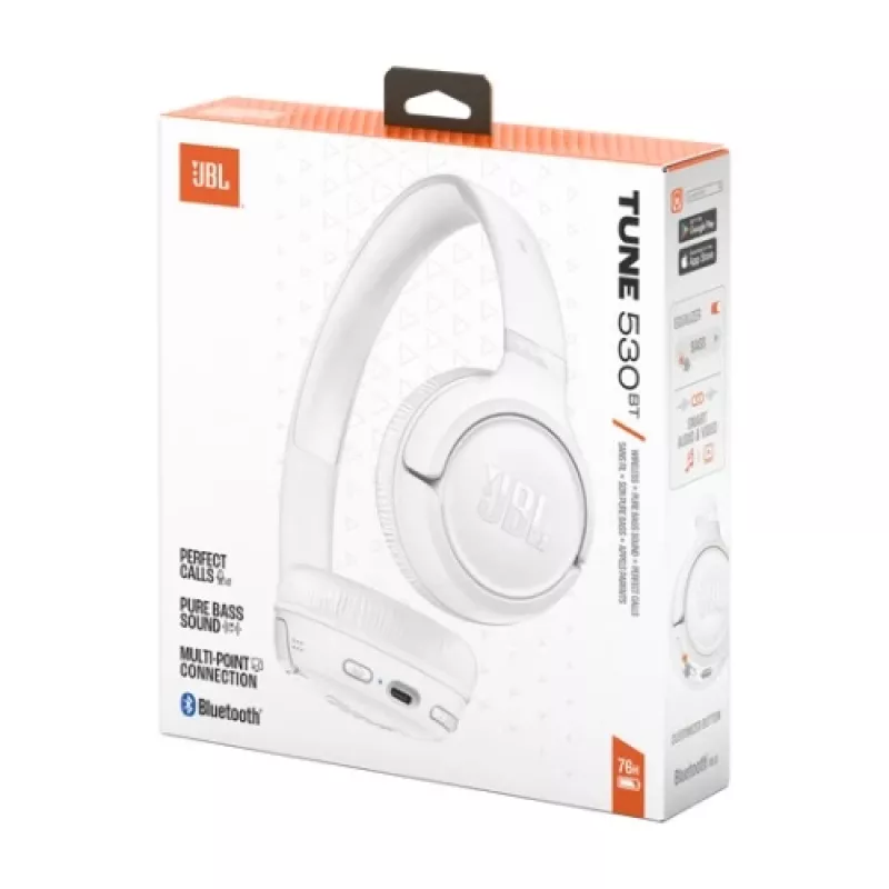 JBL Tune 530BT Wireless On-Ear Headphones with Pure Bass, Bluetooth 5.3, 57-Hour Battery, Foldable Design – White