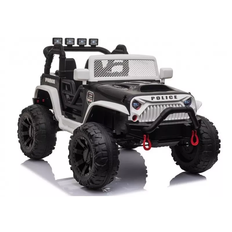 JC666 Police Car Ride-On Battery-Powered with LED Lights MP3 Remote Control White