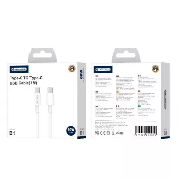 Jellico B1 Durable-Soft Universal USB-C to USB-C Data & Fast PD 20W Charger Cable 1m White