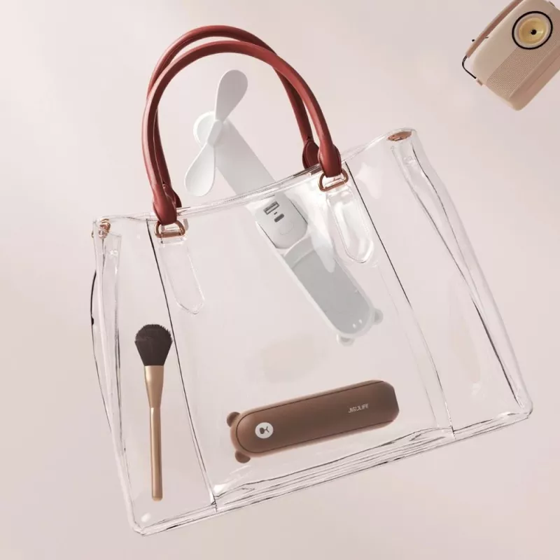 JISULIFE Handheld Fan 8 Brown - Portable Rechargeable Mini Fan with Power Bank Function