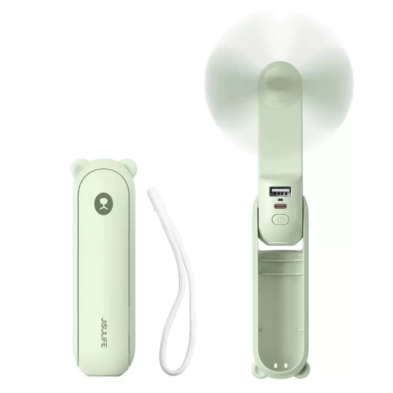 JISULIFE Handheld Fan 8 Plus 5000mAh USB-C Rechargeable Portable Fan with Power Bank and LED Display - Green