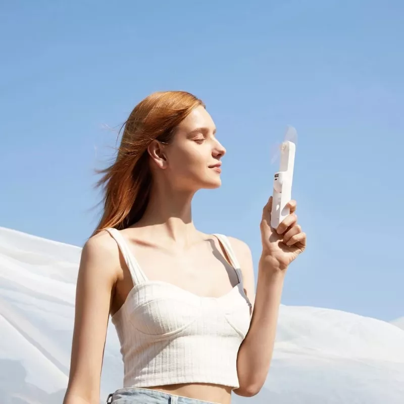 JISULIFE Handheld Fan 8 Plus White - 5000mAh, USB-C, 46h Battery Life, LED Display, Power Bank