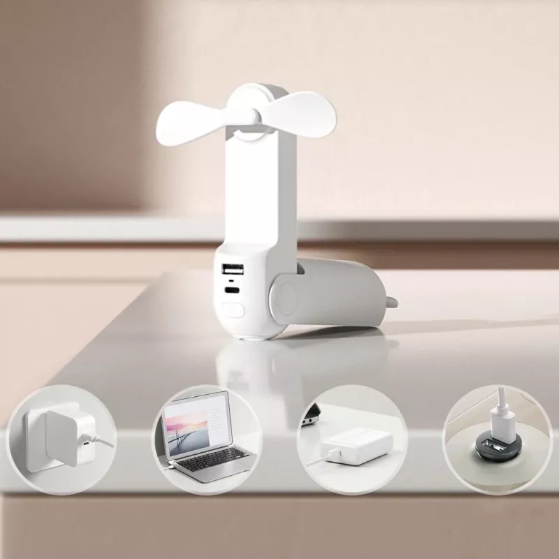 JISULIFE Handheld Fan 8 Plus White - 5000mAh, USB-C, 46h Battery Life, LED Display, Power Bank