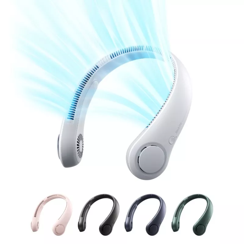JISULIFE Neck Fan 3 Grey - Wearable Bladeless Fan with 4000mAh Battery, 5 Speeds, USB-C