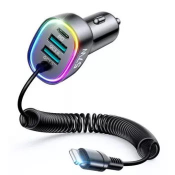 Joyroom 4-in-1 Fast Car Charger PD QC3.0 AFC FCP with 1.6m 57W Lightning Cable Black