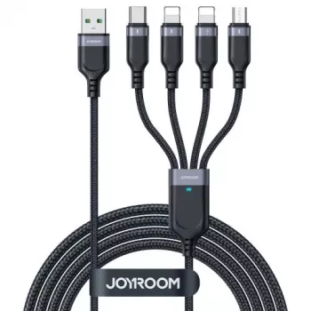 Joyroom 4-in-1 USB-A to 2x Lightning / USB-C / Micro USB Charging Cable, 3.5A, 1.2m, Black (A18 Series)