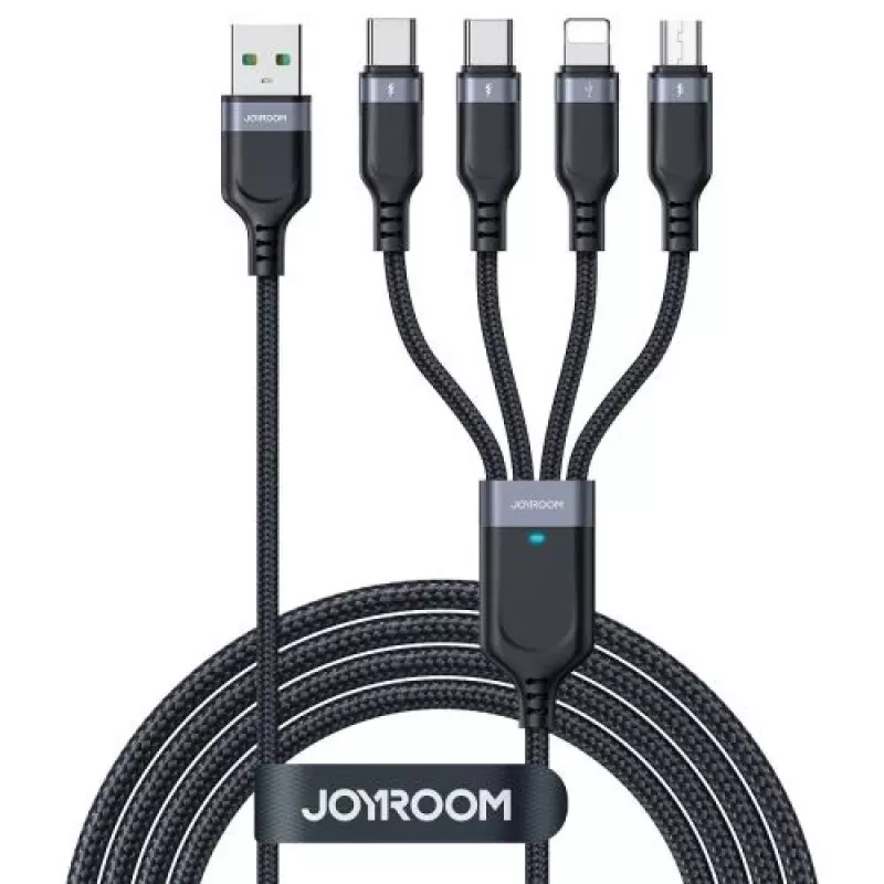 Joyroom 4-in-1 USB - Lightning/ Type-C/ Type-C/ Micro USB Cable Multi-Color Series A18, 3.5A, 1.2m, Black (S-1T4018A18c)