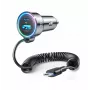 Joyroom Car Charger 3-in-1, C+U with Type-C Coiled Cable 1.6m, 72W, Black (JR-CL07)