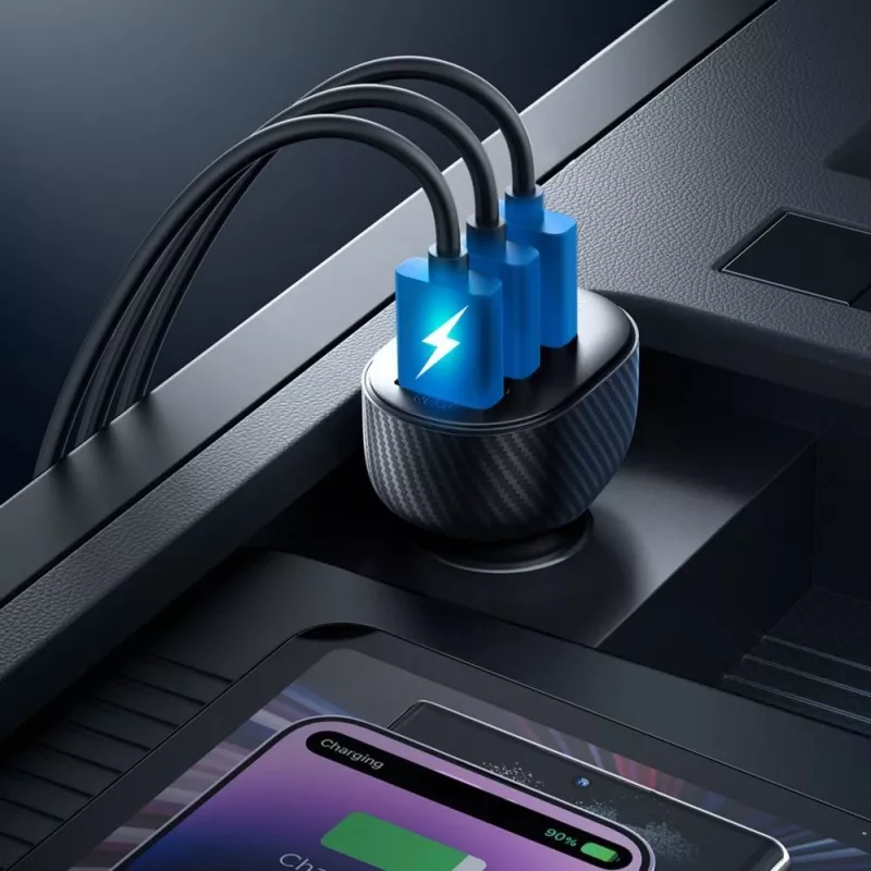 Joyroom JR-CCD03 Car Charger with Digital Display, 3x USB-A, 17W, 3.4A, Black