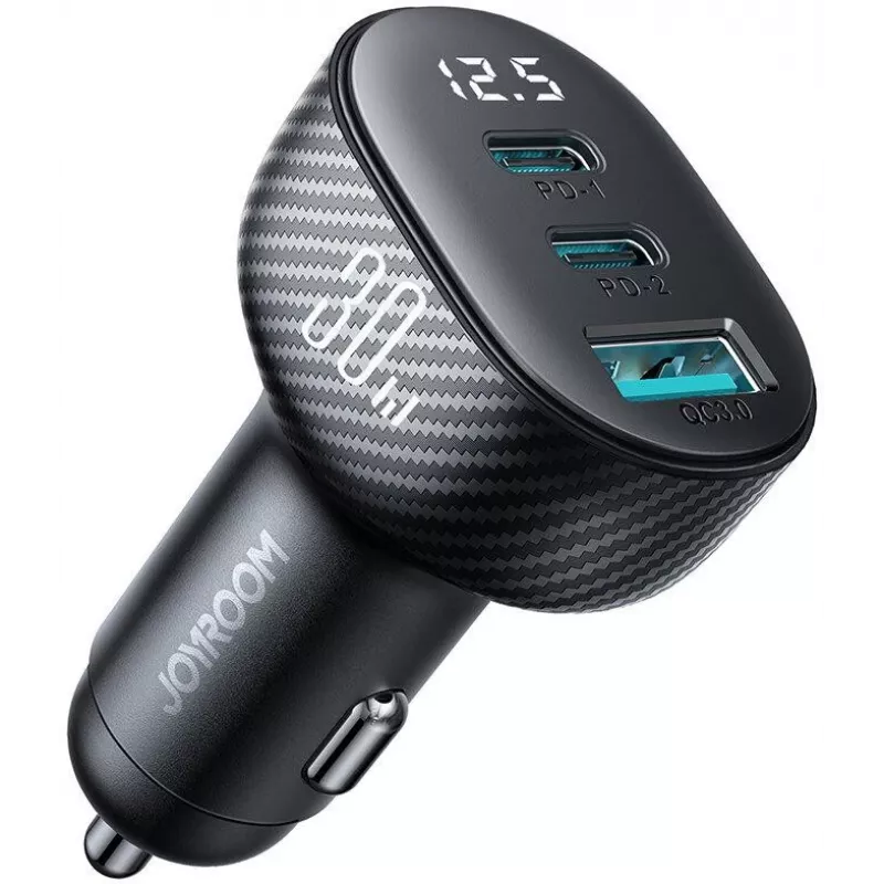 Joyroom JR-CCD04 Car Charger 30W 2x USB-C USB-A with Digital Display - Black