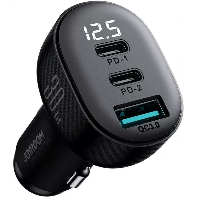 Joyroom JR-CCD04 Car Charger 30W 2x USB-C USB-A with Digital Display - Black