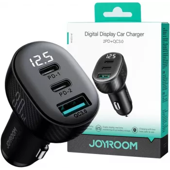 Joyroom JR-CCD04 Car Charger 30W 2x USB-C USB-A with Digital Display - Black