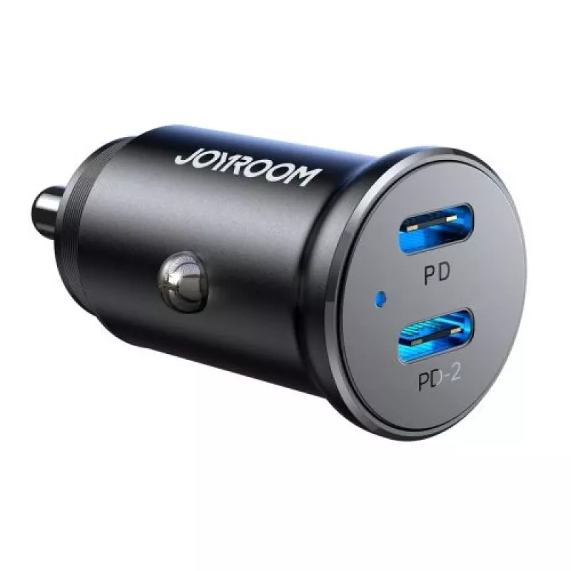 Joyroom JR-CCN06 Mini Car Charger 30W 2x USB-C Metal Black