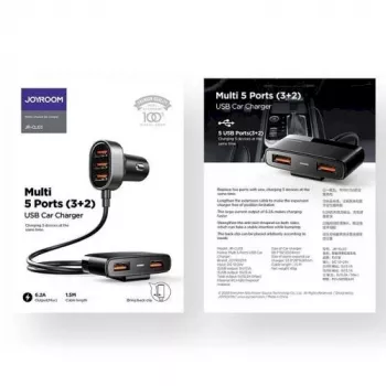 Joyroom JR-CL03 5-in-1 Car Charger, 31W, 5 USB-A Ports, Black