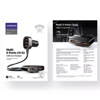 Joyroom JR-CL03 5-in-1 Car Charger, 31W, 5 USB-A Ports, Black