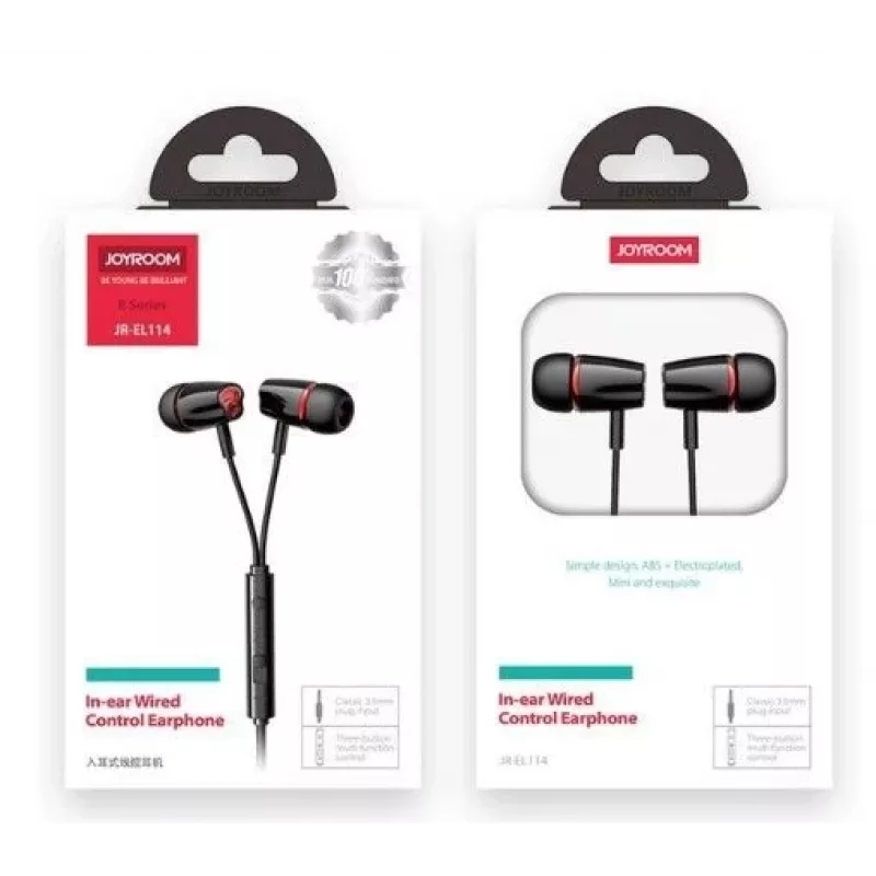 JOYROOM JR-EL114 Wired In-Ear Headphones with Microphone and Remote, 3.5mm Jack, Tangle-Free Flat Cable, Black
