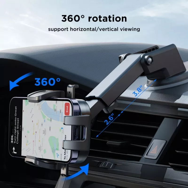 Joyroom JR-OK6 Car Phone Holder Mount - Dashboard & Windshield Suction Cup - Universal for 4.7-7.2 inch Smartphones - 360° Rotation - Black