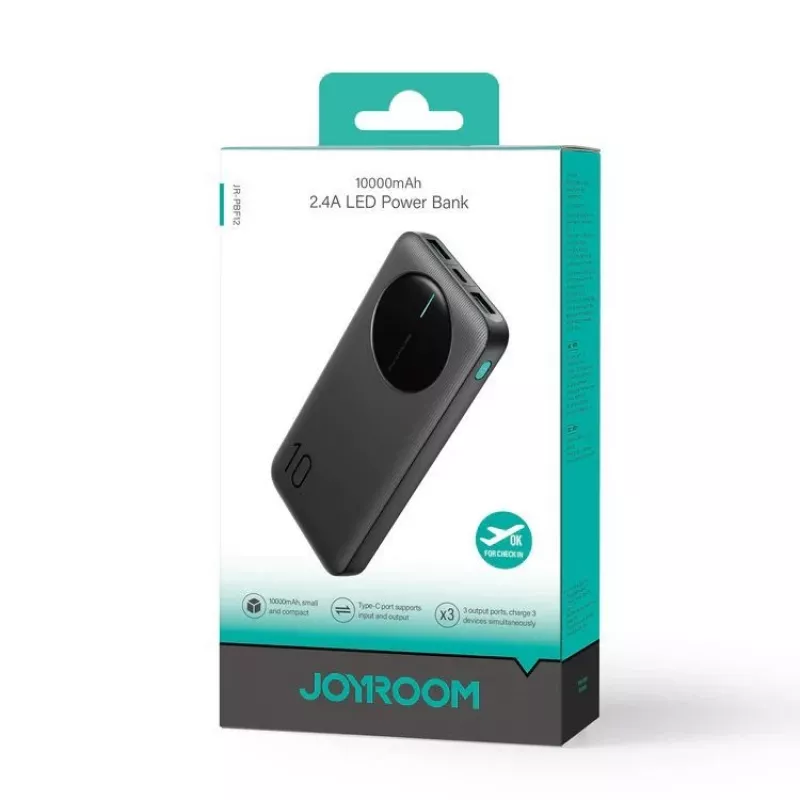 Joyroom JR-PBF12 Power Bank 10000mAh 2.4A 2x USB-A 1x USB-C Black