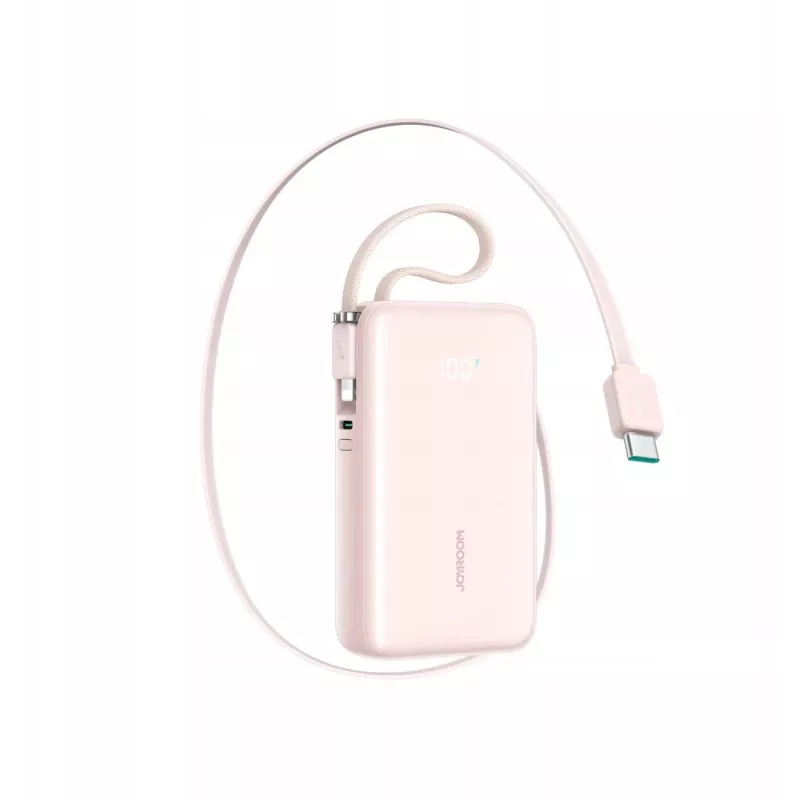 Joyroom JR-PR2L Power Bank 10000 mAh 35W with Digital Display, Retractable USB-C and Lightning Cables (0.7m) Pink
