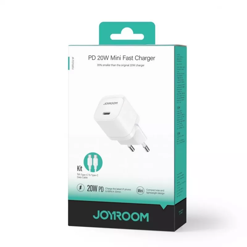 JOYROOM JR-TCF02 USB-C PD 20W Wall Charger with USB-C Cable - White