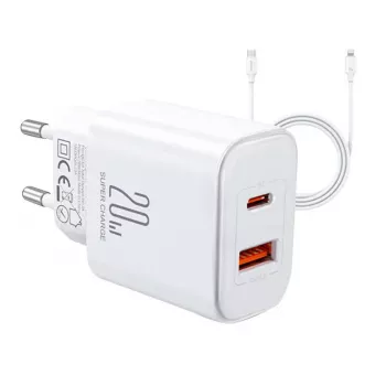 JOYROOM JR-TCF05 Flash 20W USB-C PD Charger with USB-C to Lightning Cable 1m White
