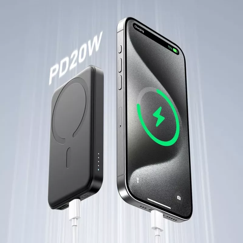 JOYROOM JR-W020 Mini Power Bank 5000mAh 20W USB-A USB-C Wireless Charging - Black + USB-C Cable