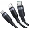 JOYROOM S-1T3018A18 3-in-1 Multi Charging Cable USB-A to USB-C/Micro-USB/Lightning, 30cm Braided Nylon, 3.5A, Black