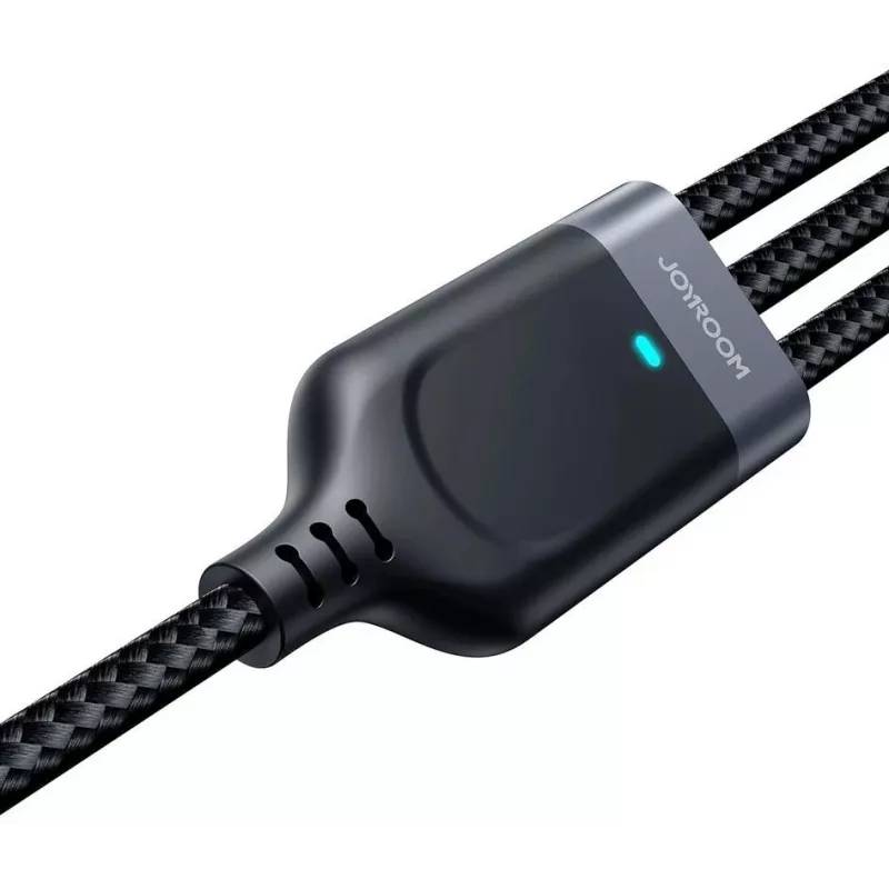 JOYROOM S-1T3018A18 3-in-1 Multi Charging Cable USB-A to USB-C/Micro-USB/Lightning, 30cm Braided Nylon, 3.5A, Black