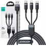 JOYROOM S-1T3018A18 3-in-1 Multi Charging Cable USB-A to USB-C/Micro-USB/Lightning, 30cm Braided Nylon, 3.5A, Black