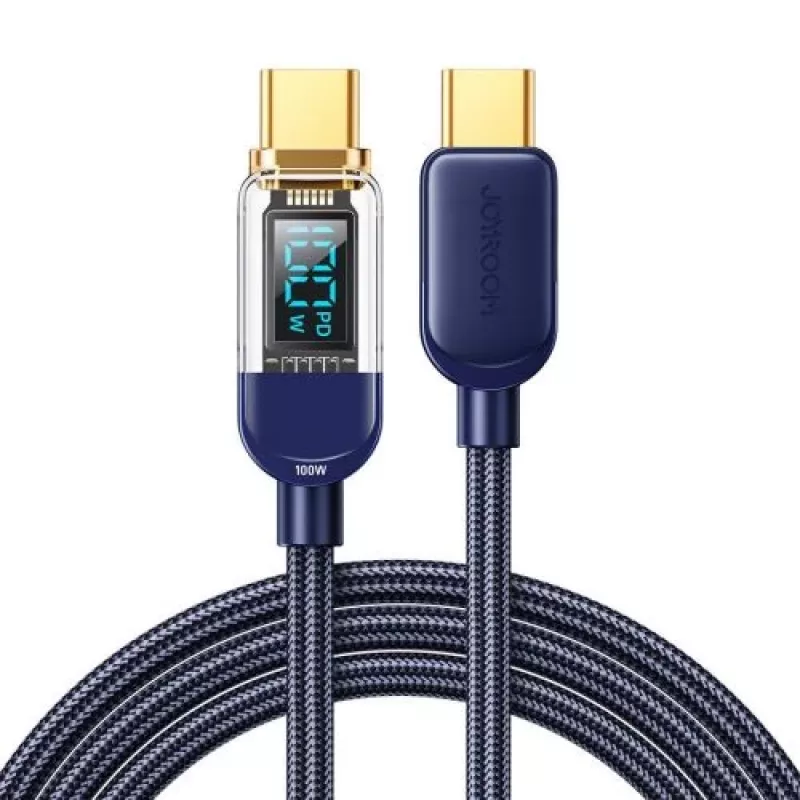 Joyroom USB-C to USB-C Data Cable 100W, 1.2m with Digital Display Blue (S-CC100A4)