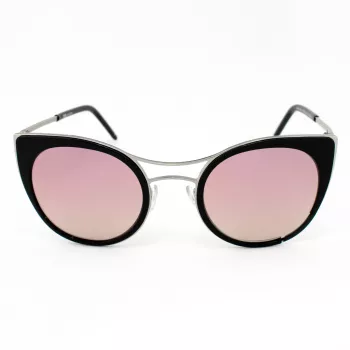 JPLUS Woman JP3038-01 Sunglasses - Black Acetate Frame, Grey Polycarbonate Lens, UV400 Protection, 51/25/145 mm