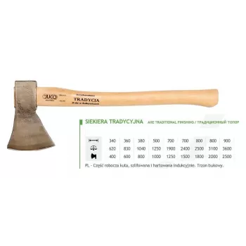 JUCO 33007 Axe Tool - 600g Forged Carbon Steel Head, 360mm Wooden Handle