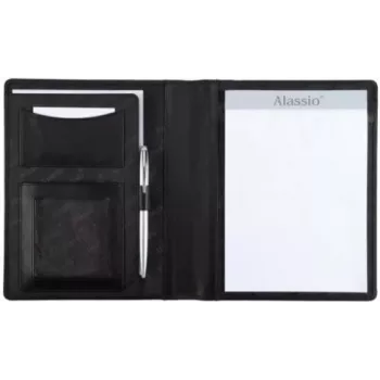 Jüscha 43004 A5 Leather Presentation Folder with Business Card Holder and Central Clasp, Black