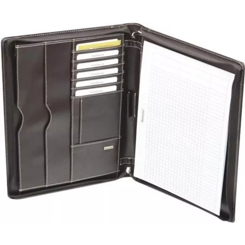 JÜSCHA Alassio A4 MONACO Zippered Leather Document Folder - Antique Dark Brown 30054