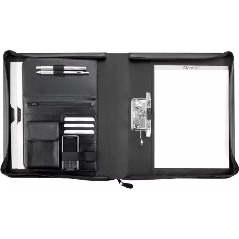 JÜSCHA Alassio BERGAMO A4 Zipper Document Folder Faux Leather Black 31506