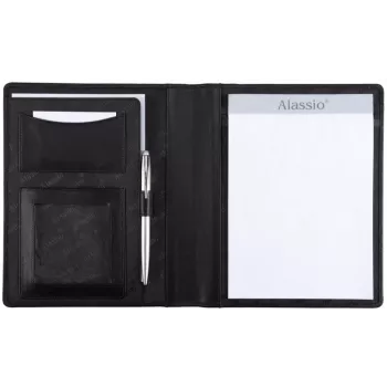 JÜSCHA Alassio Bormio Writing Portfolio A5 Nappa Leather Black with Notepad and Pen 43008