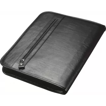 JÜSCHA Alassio LIMONE A4 Genuine Leather Conference Folder with Removable Ring Mechanism and All-Around Zipper, Black 30014