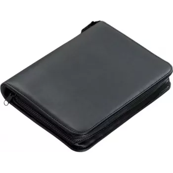JÜSCHA Alassio LUINO A5 Ring Binder Portfolio with Zipper, Imitation Leather, Black, 4-Ring Mechanism, 40 Checkered Sheets 30006