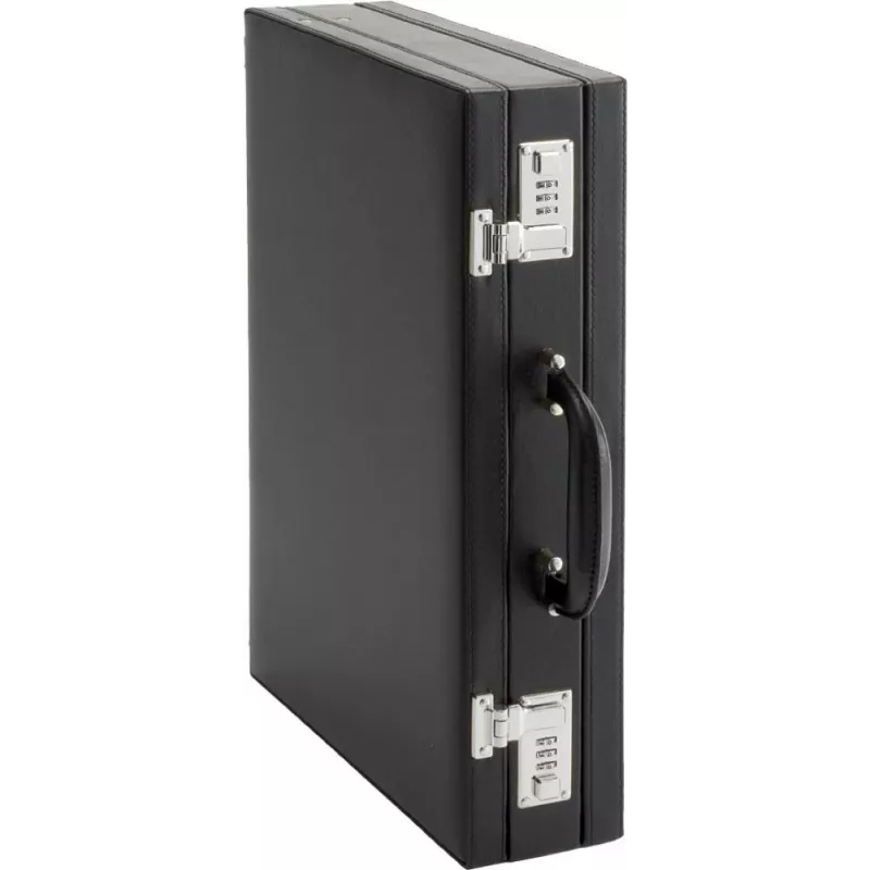 JÜSCHA Alassio PONTE Document Case Faux Leather Black A4 – 3 Compartments, 4 Card Slots, 2 Pen Loops, ID Window, Writing Pad Compartment 92300