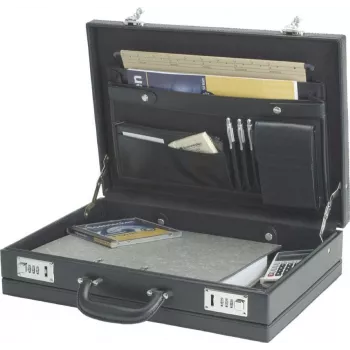 JÜSCHA Alassio PONTE Document Case Faux Leather Black A4 – 3 Compartments, 4 Card Slots, 2 Pen Loops, ID Window, Writing Pad Compartment 92300