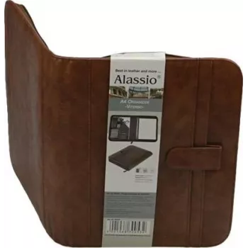 JÜSCHA Alassio VITERBO Document Folder with Zipper, Faux Leather, Brown, A4, 2 Pen Loops, 4 Card Slots, 2 Document Compartments, Calculator Pocket, Writing Pad Pocket, Splash-proof (30053)