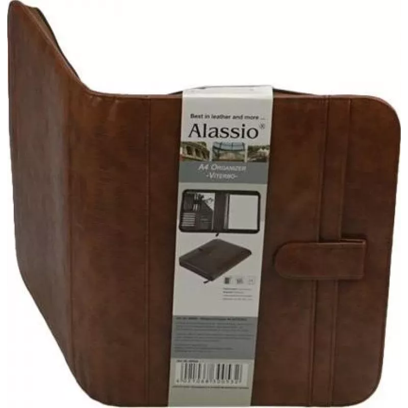 JÜSCHA Alassio VITERBO Document Folder with Zipper, Faux Leather, Brown, A4, 2 Pen Loops, 4 Card Slots, 2 Document Compartments, Calculator Pocket, Writing Pad Pocket, Splash-proof (30053)