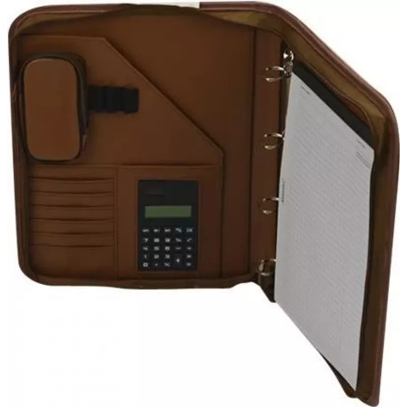 JÜSCHA Alassio VITERBO Document Folder with Zipper, Faux Leather, Brown, A4, 2 Pen Loops, 4 Card Slots, 2 Document Compartments, Calculator Pocket, Writing Pad Pocket, Splash-proof (30053)