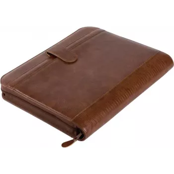 JÜSCHA Alassio VITERBO Document Folder with Zipper, Faux Leather, Brown, A4, 2 Pen Loops, 4 Card Slots, 2 Document Compartments, Calculator Pocket, Writing Pad Pocket, Splash-proof (30053)