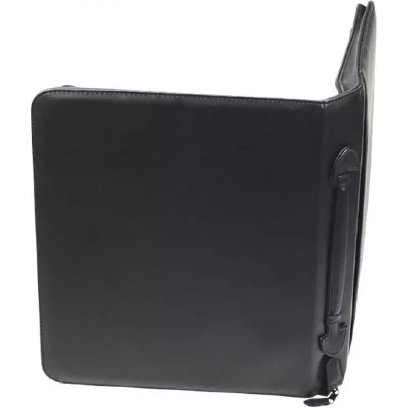 JÜSCHA RIMINI Zipper Conference Folder A4 Faux Leather Black with Notepad Compartment, Card Slots, Pen Loop, Smartphone Pocket