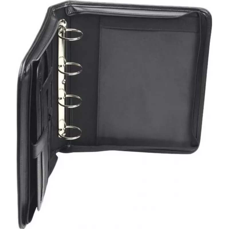 JÜSCHA RIMINI Zipper Conference Folder A4 Faux Leather Black with Notepad Compartment, Card Slots, Pen Loop, Smartphone Pocket